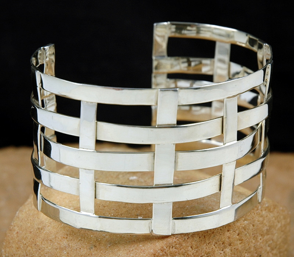 Extravagante Silber 925 Armspange - Gitter Muster